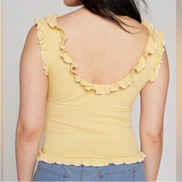 Kimchi Blue Medium Top Darya Bow Ruffle Tank Top ribbed in yellow - Picture 3 of 9